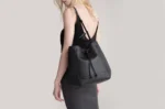 Black Leather Bucket Bag